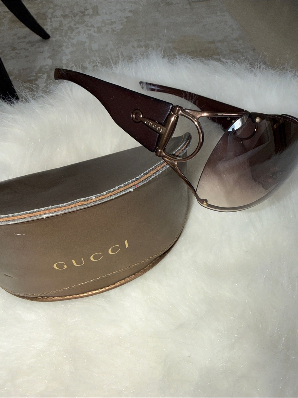 Gucci Women's Brown Gradient Shield Sunglasses with Gold Hardware